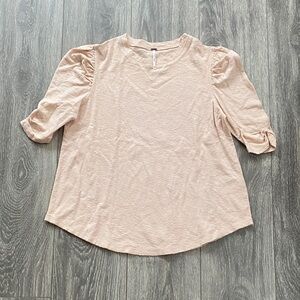 Free People - Peachy Puff Sleeve Cotton & Linen Blend Blouse - Size XS